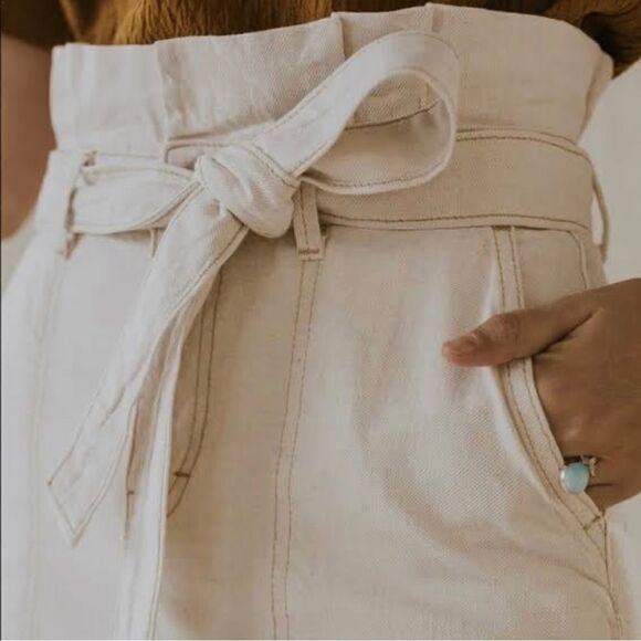 Free People Off White Denim High Waist Paperbag Skirt - Picture 4 of 14